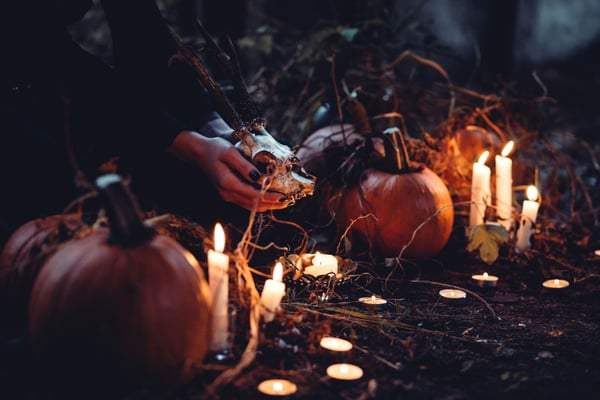 candles-and-pumpkins-in-forest